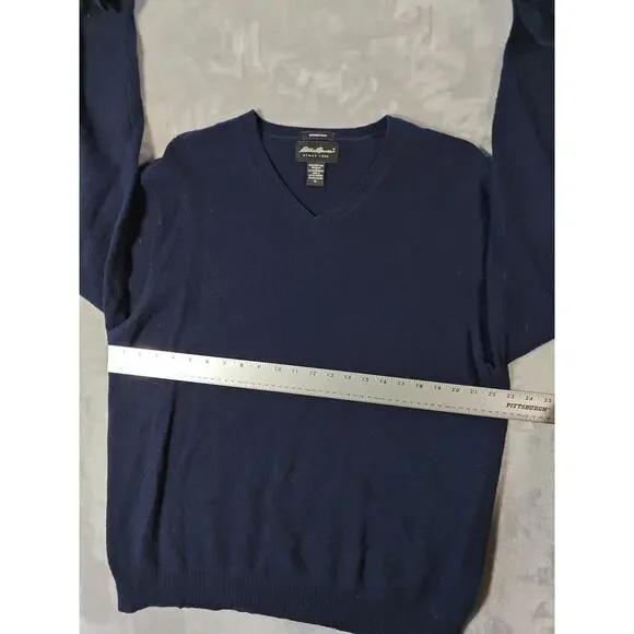 Eddie Bauer Navy Blue Long Sleeve V-Neck Sweater Size Xl - Picture 2 of 5